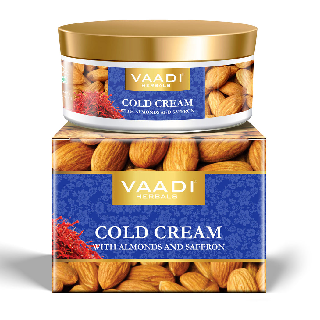 Organic Cold Cream with Almond Oil, Aloe Vera & Saffron - Protects & Moisturises Skin - Reduces Wrinkles (150 gms / 5.3 oz)