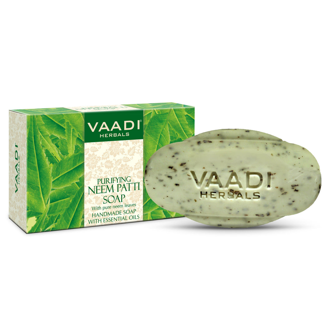 Organic Neem Soap with Pure Neem Leaves - Detoxifies Skin - Prevents Skin Breakouts (75 gms / 2.7 oz)