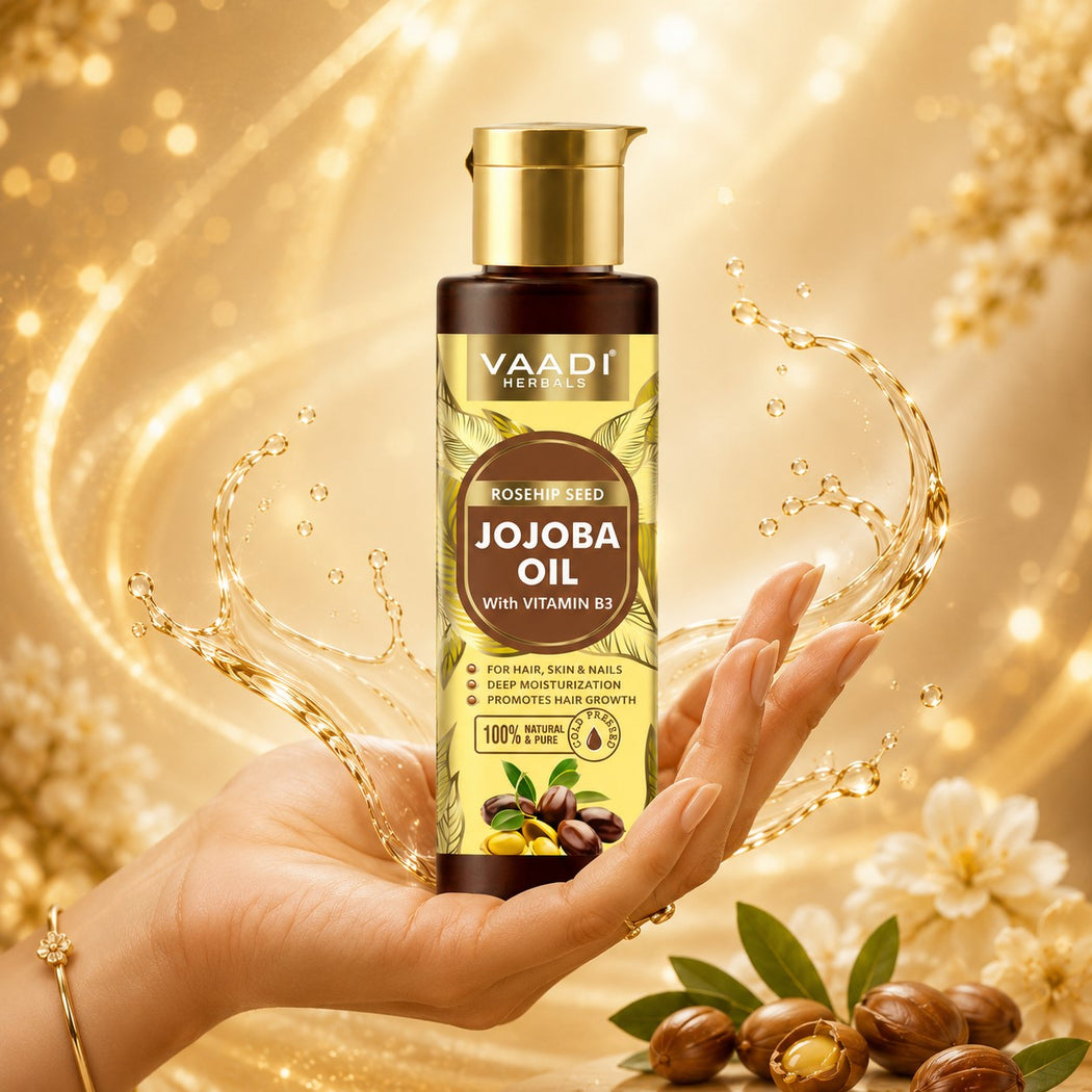 Organic Rosehip Seed Jojoba Oil with Vitamin B3 - For Hair, Skin & Nails - Jojoba Oil Promotes Hair Growth - Skin Moisturisation - Anti Hair fall - For All Types of Skin & Hair - Cold Pressed (120 ml / 4.05 oz)