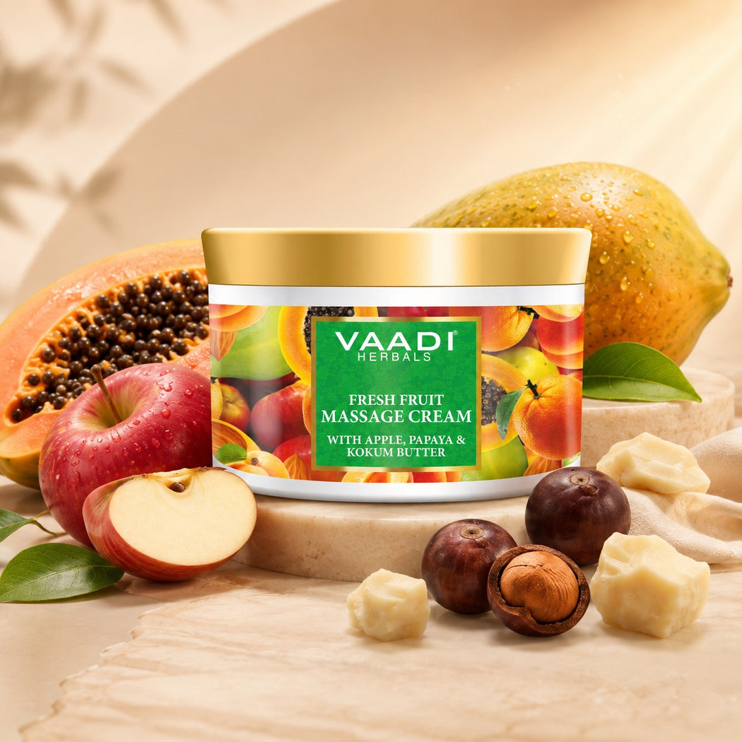 Organic Fresh Fruit Massage Cream with Apple, Papaya & Kokum Butter - Deep Nourishes - Enhances Complexion (500 gms / 17.7 oz)