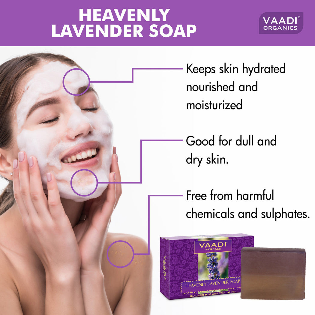 Heavenly Organic Lavender Soap with Rosemary - Revitalizes & Hydrates Skin (3 x 75 gms / 2.7 oz)