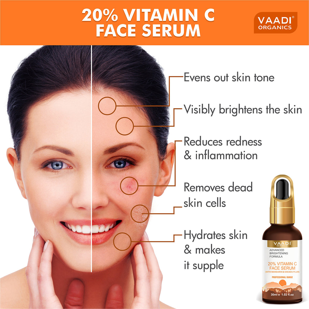 20% Vitamin C Organic Face Serum With Advanced Brightening Fo...