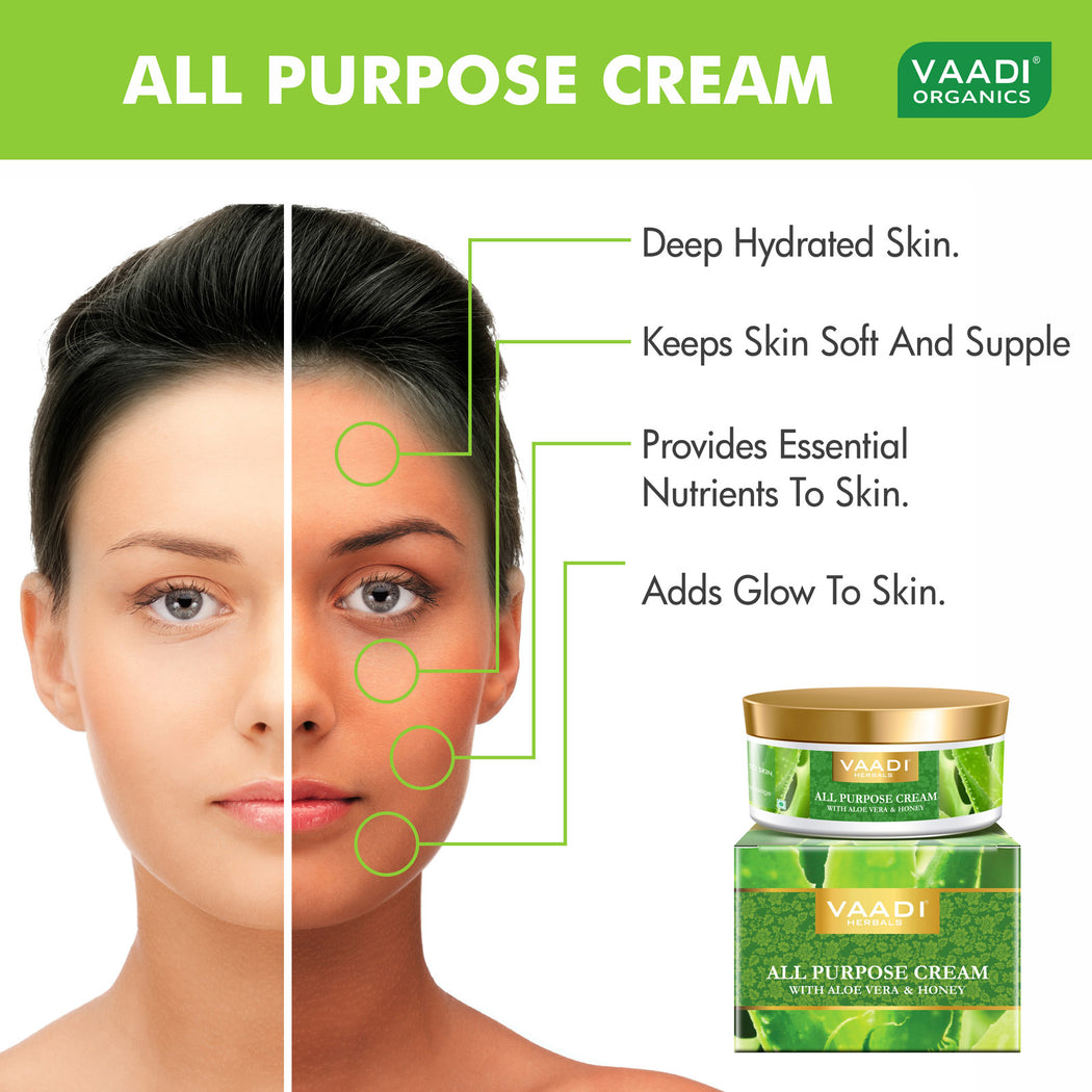 Organic All Purpose Cream with Aloe Vera, Honey & Manjistha - Lightens Pigmentation - Improves Complexion (150 gms/ 5.3 oz)