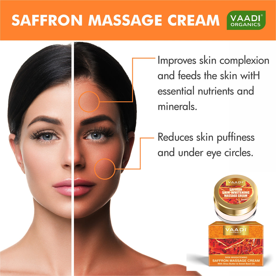SAFFRON SKIN WHITENING MASSAGE CREAM WITH SHEA BUTTER & SWEET BASIL OIL (25 gms/0.9 oz)
