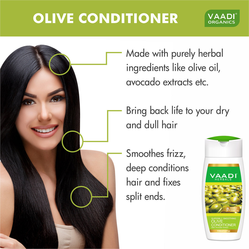 Multi Vitamin Organic Rich Olive Conditioner with Avocado Extract - Makes Hair Lustrous - Adds Bounce to Hair (3 x 110 ml/ 4 fl oz)