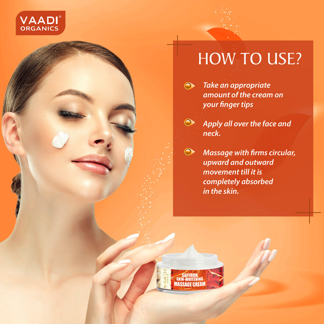 Saffron Skin Whitening Massage Cream with Basil Oil & Shea Butter - Improves Complexion - Reduces Puffiness, Marks & Spots (50 gms/2 oz)