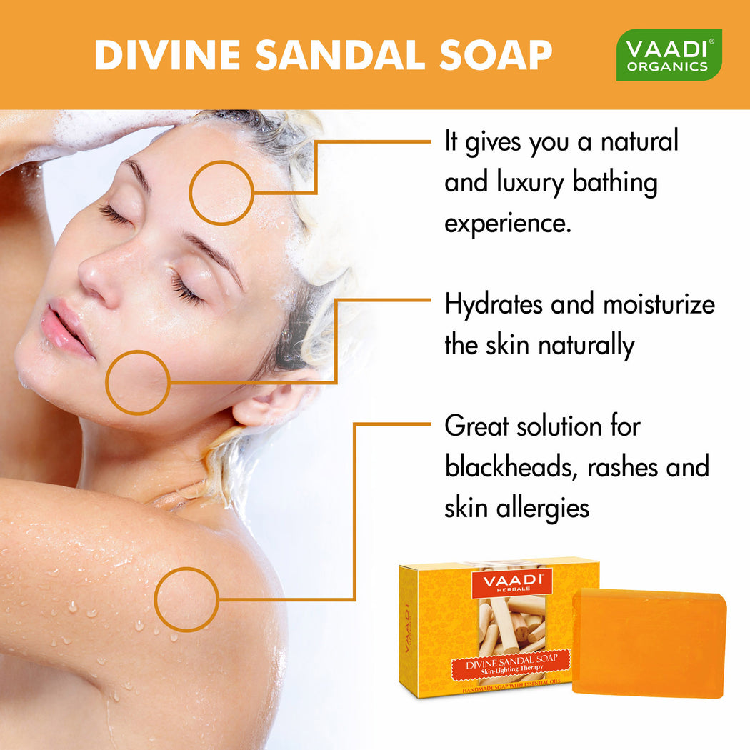 Organic Divine Sandal Soap with Saffron & Turmeric - Skin Lightening Therapy - Lightens Tan & Blemishes (75 gms / 2.7 oz)