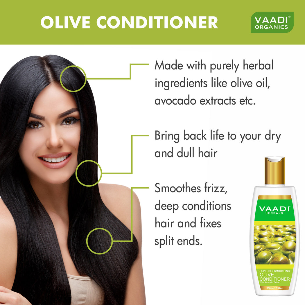 Superbly Smoothing Organic Heena Shampoo with Green Tea Extract - Multi Vitamin Rich Olive Conditioner with Avocado Extract (2 x 350 ml/ 12 fl oz)