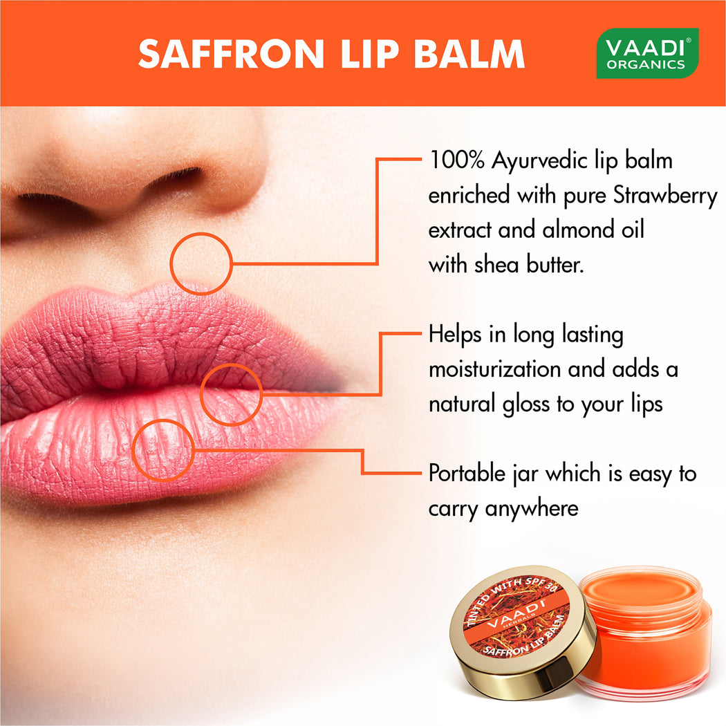 Tinted Saffron Lip Balm with SPF30 for Dry, Chapped & Sun Damaged Lips (4 x 10 gms/0.4 oz)