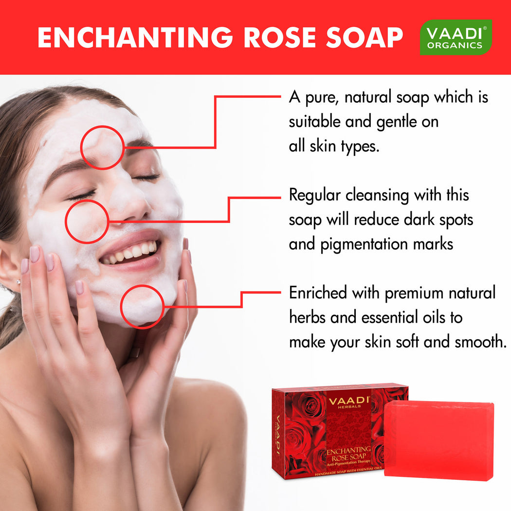 Enchanting Organic Rose Soap with Mulberry Extract - Anti Pigmentation Therapy - Lightens Dark Spots & Patches (75 gms/2.7 oz)