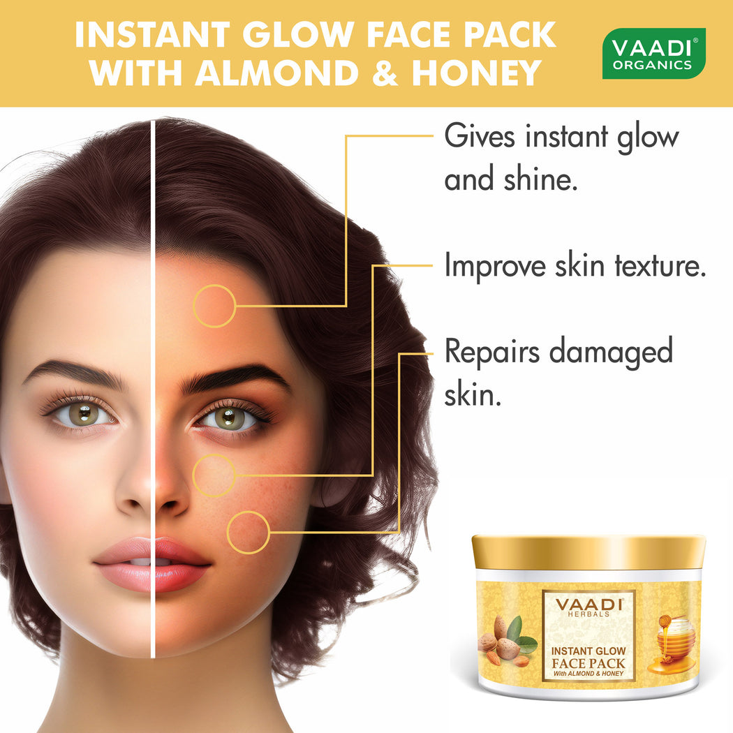 Organic InstaGlow Face Pack with Almond & Honey - Lightens Pigmentation - Gives Instant Glow (600 gms /21.2 oz)