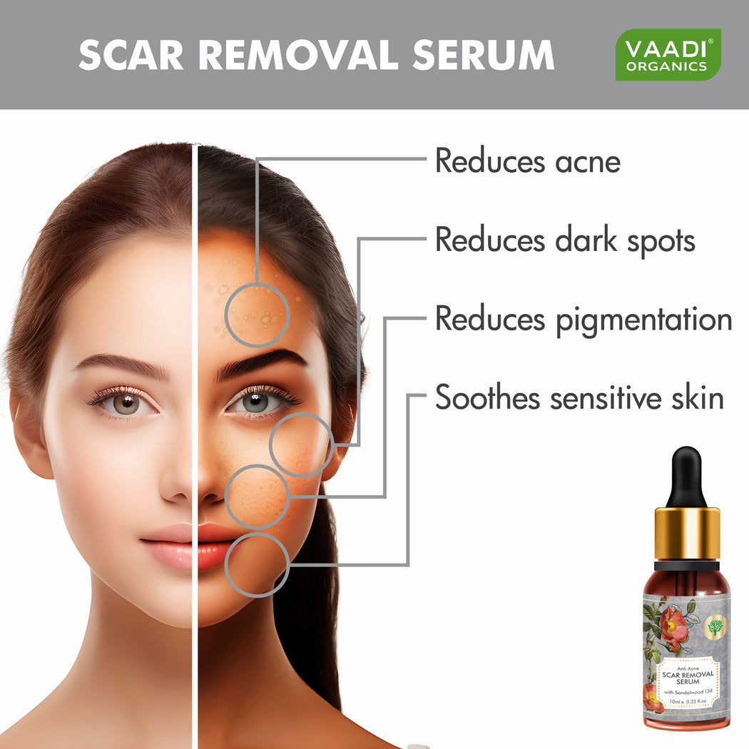 Pack of 2 Organic Scar Removal Serum - Reduces Acne, Dark Spots & Pigmentation (2 x 10 ml/ 0.33 oz)