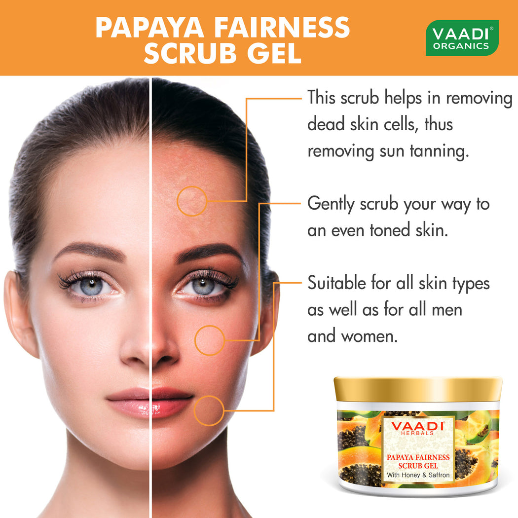 Organic Papaya Fairness Scrub Gel with Honey & Saffron - Lightens Tan - Smoothens Skin Texture - Makes Skin Flawless (500 gms / 17.7 oz)