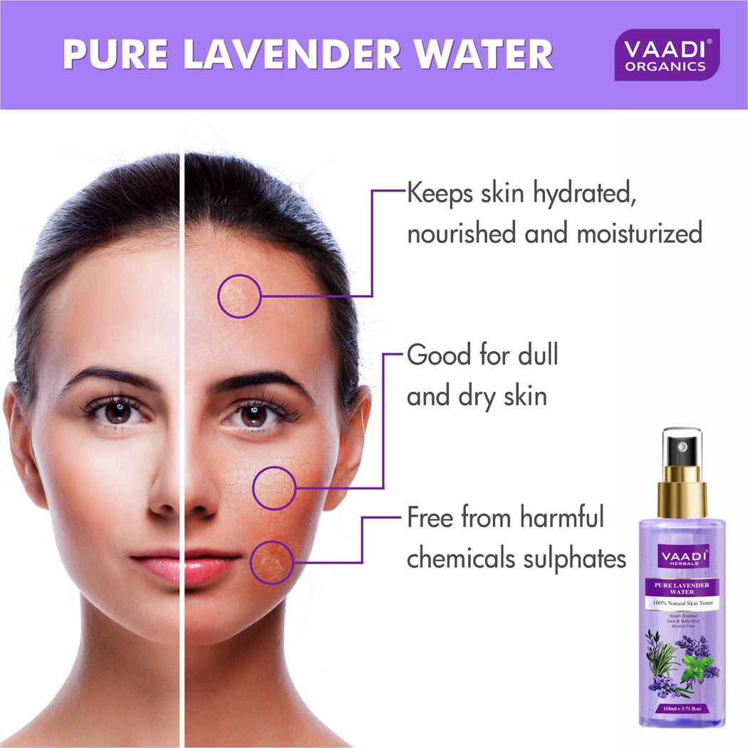 Pack of 3 Lavender Water -  100% Natural & Pure Skin Toner (3 x 110 ml / 4 fl oz)