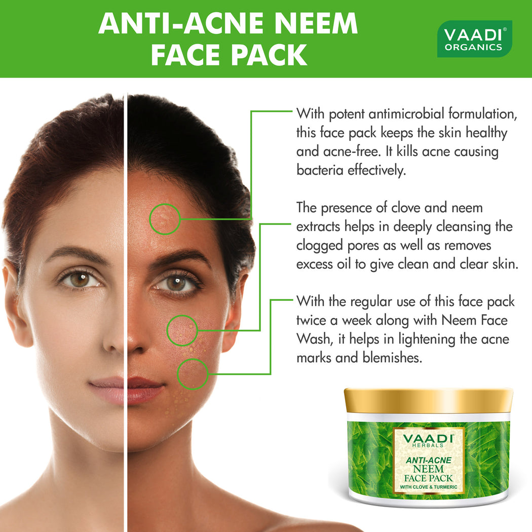 Anti Acne Organic Neem Face Pack with Clove & Turmeric - Prevents Acne & Skin Infections (600 gms / 21.2 oz)