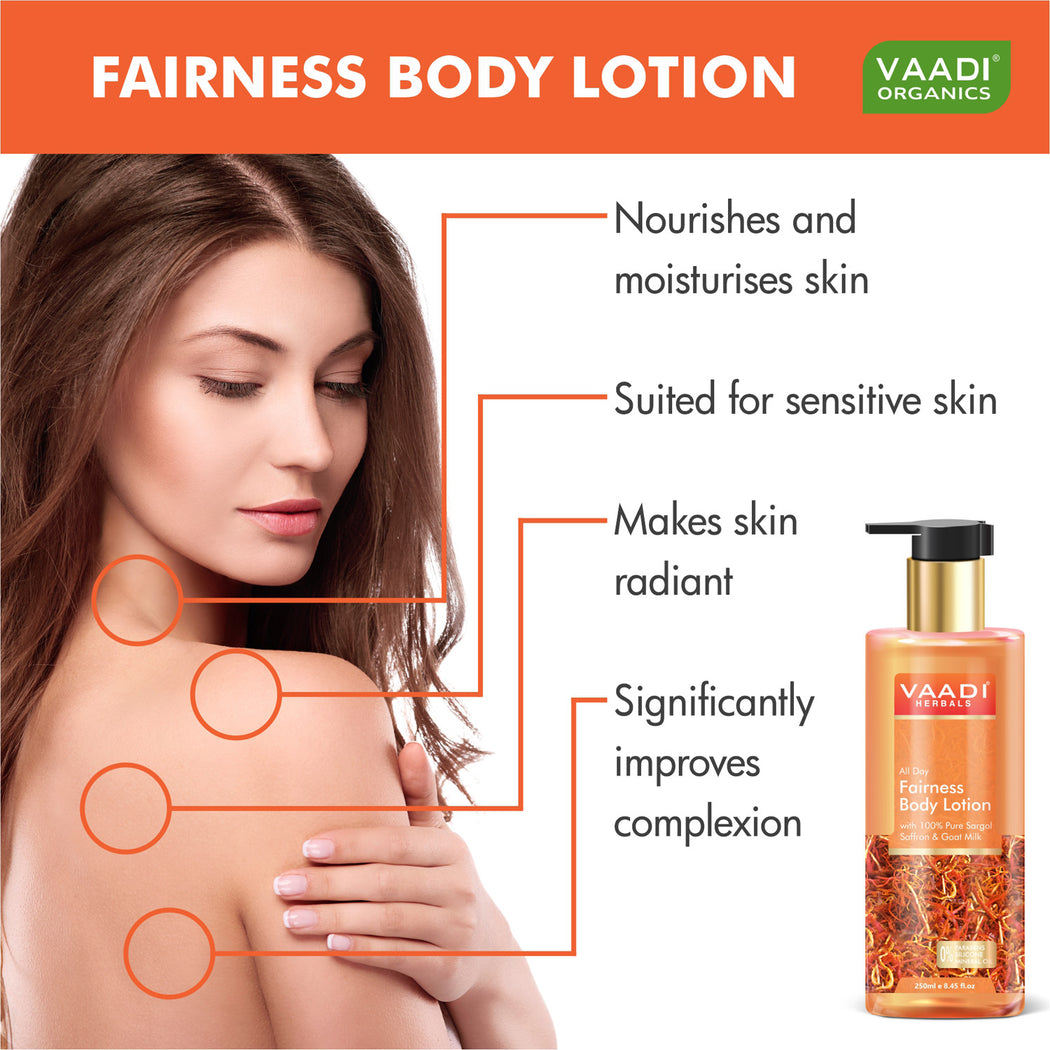 All Day Fairness Body Lotion with 100% Pure Sargol Saffron & Goat Milk (250 ml / 8.5 fl oz)