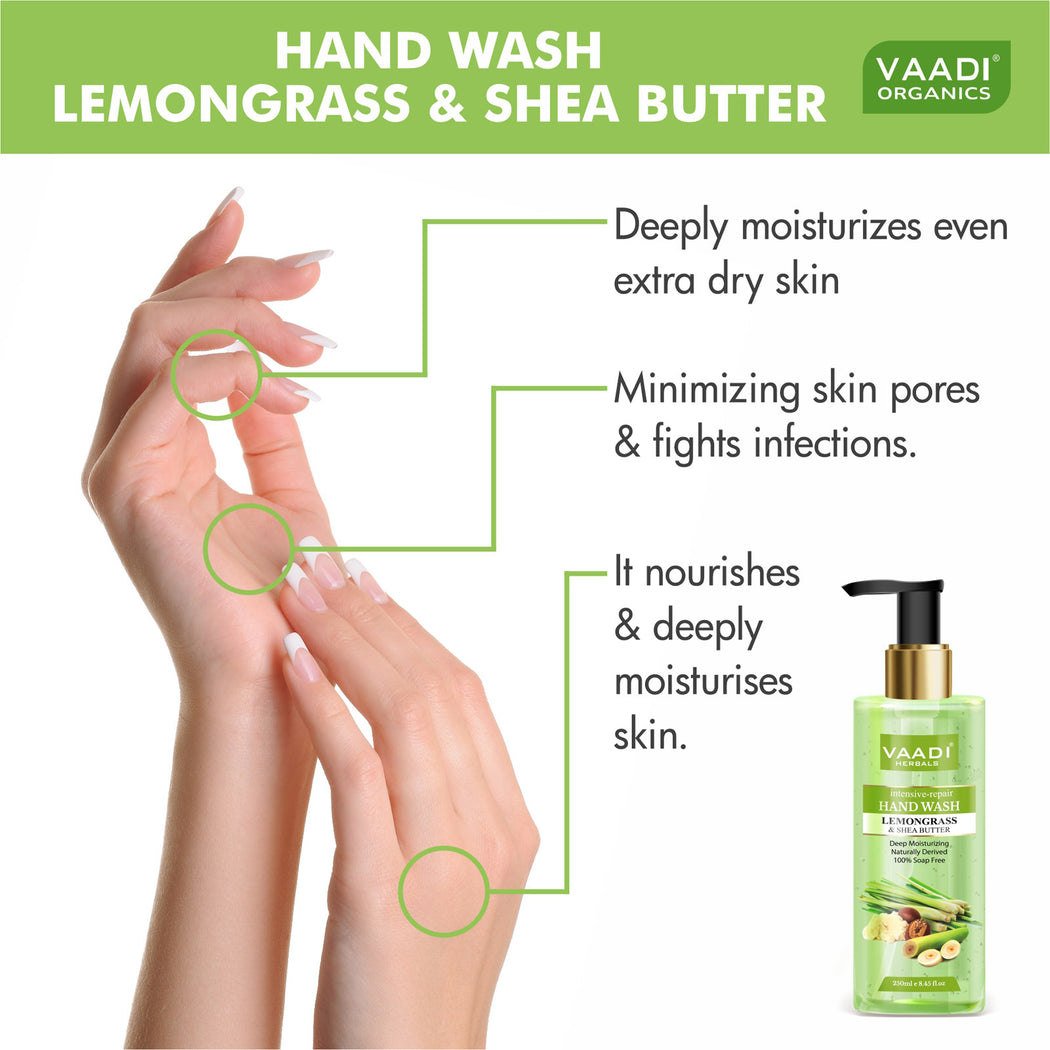 Deep Moisturising - Pack of 2 Luxurious Handwash - Organic Lemongrass & Argan Oil (2 x 250 ml / 8.5 fl oz )