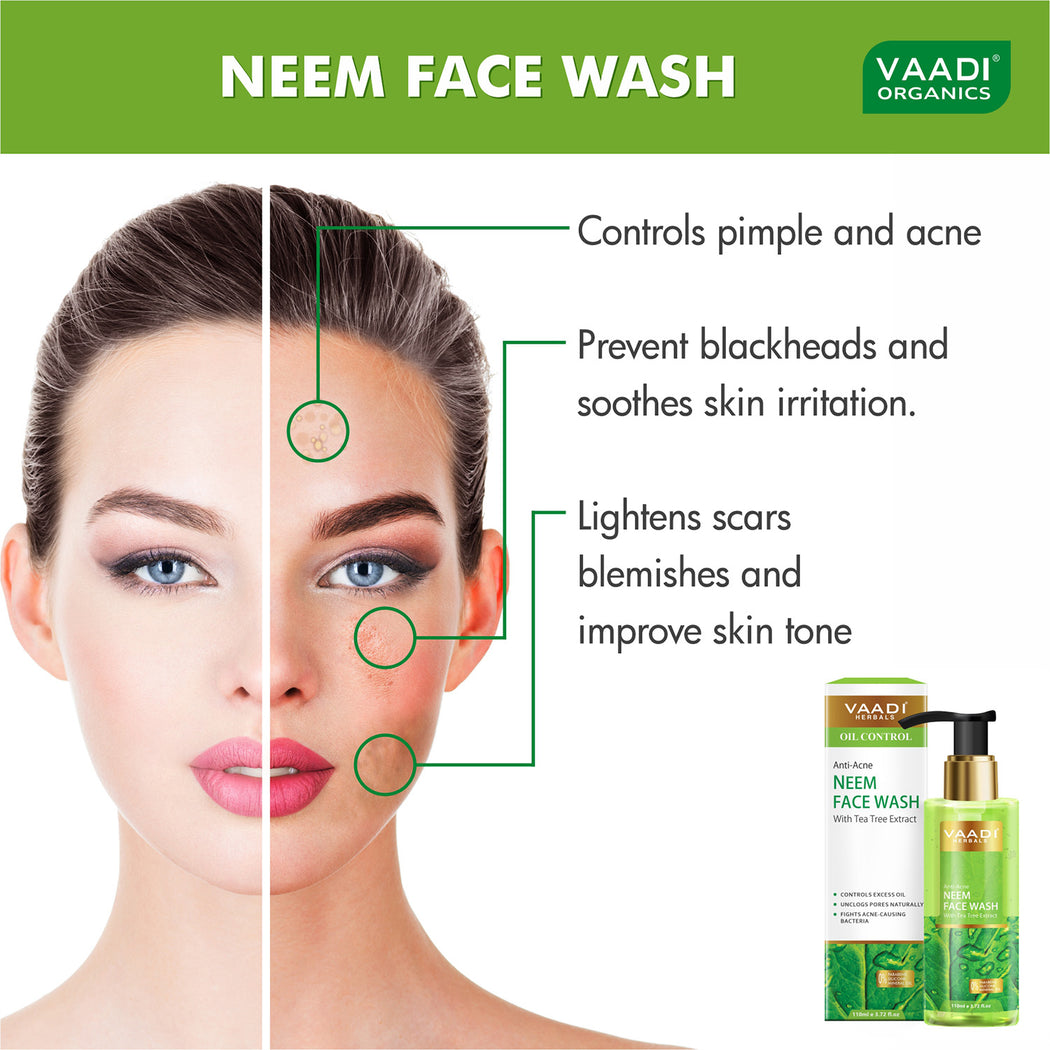 Pack of 2 Organic Anti-Acne Neem Face Wash With Tea Tree Extract ( 2 x 110 ml /3.72 fl oz)