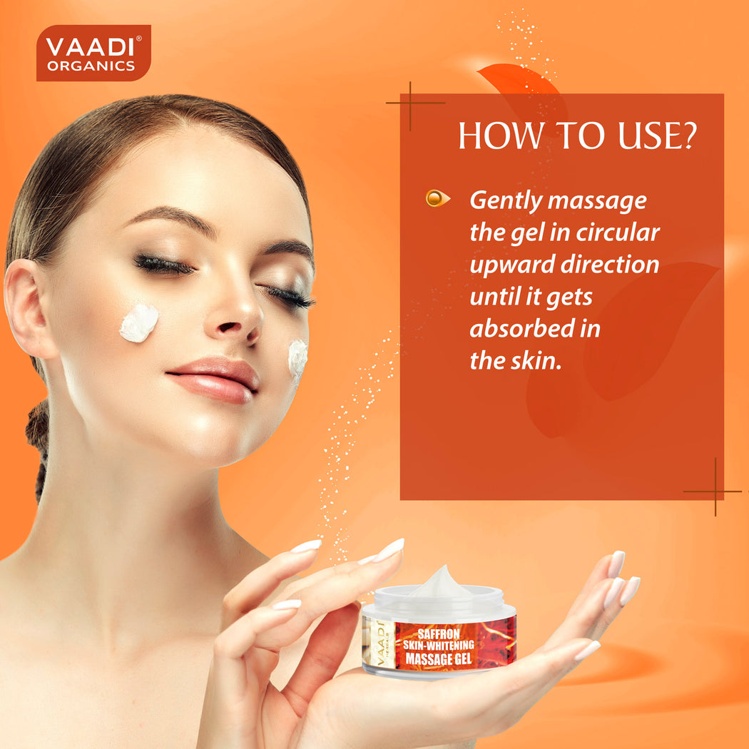 Saffron Skin Whitening Massage Gel with Basil Oil & Shea Butter - Improves Complexion - Reduces Puffiness (50 gms/2 oz)