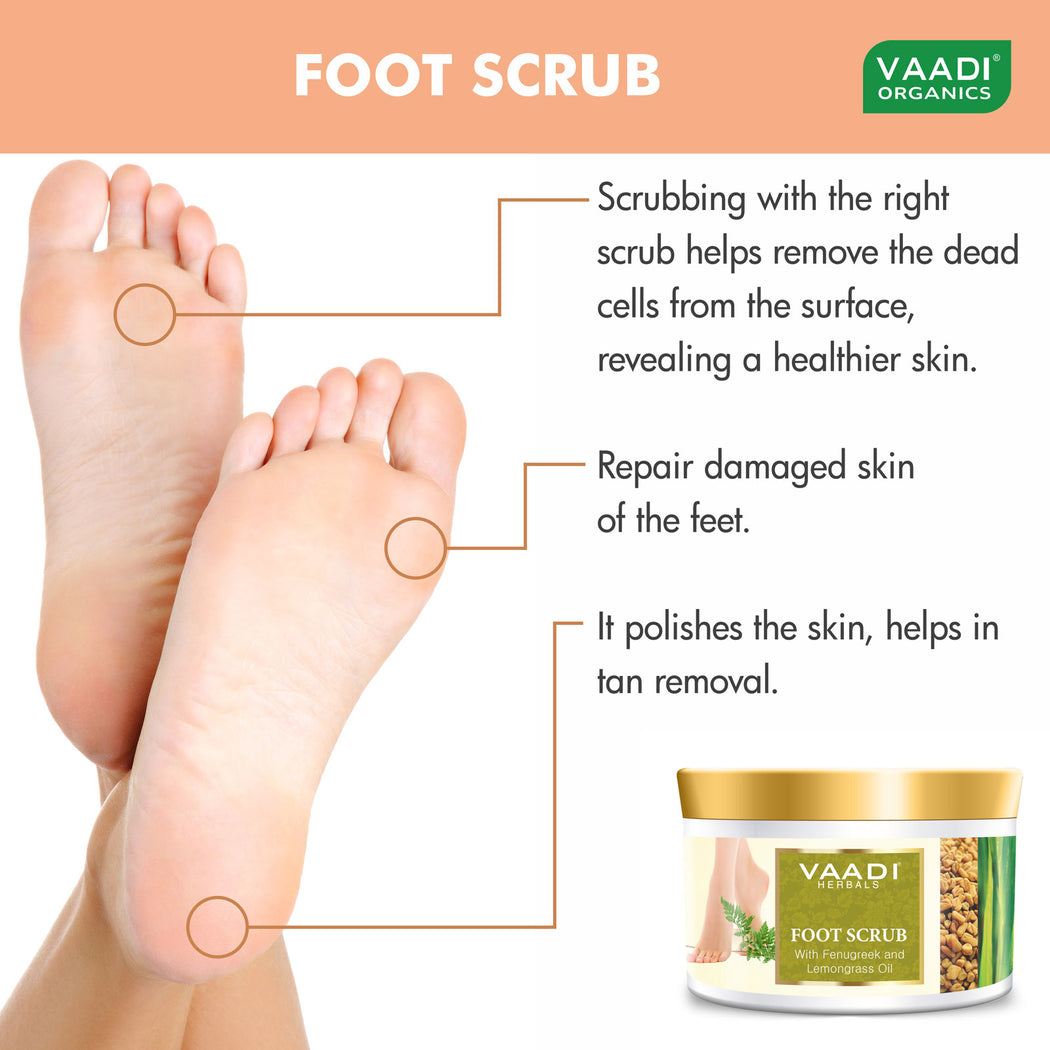 Organic Foot Scrub with Fenugreek & Lemongrass Oil - Therapeutic Exfoliates - Rejuvenates Damaged Skin - Softens Skin (500 gms / 17.7 oz)