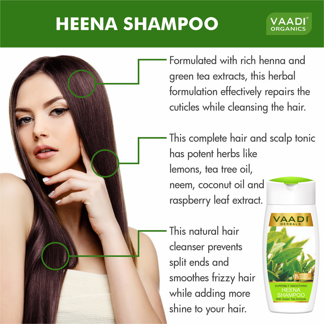 Superbly Smoothing Organic Heena Shampoo with Green Tea Extract - Multi Vitamin Rich Olive Conditioner with Avocado Extract (2 x 110 ml/ 4 fl oz)