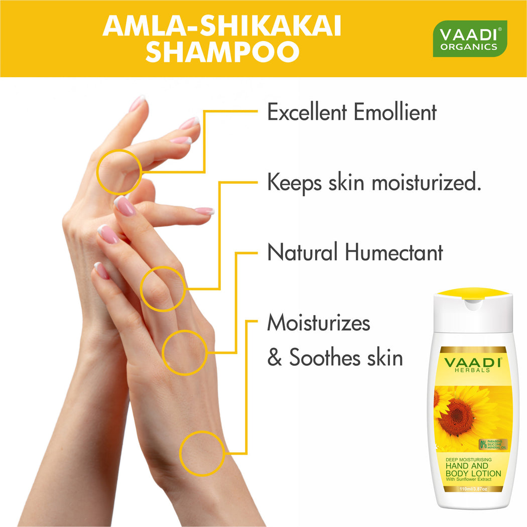 Organic Hand & Body Lotion with Sunflower Extract - Enhances Water Retention in Skin - Keeps Skin Soft (3 x 110 ml/4 fl oz)