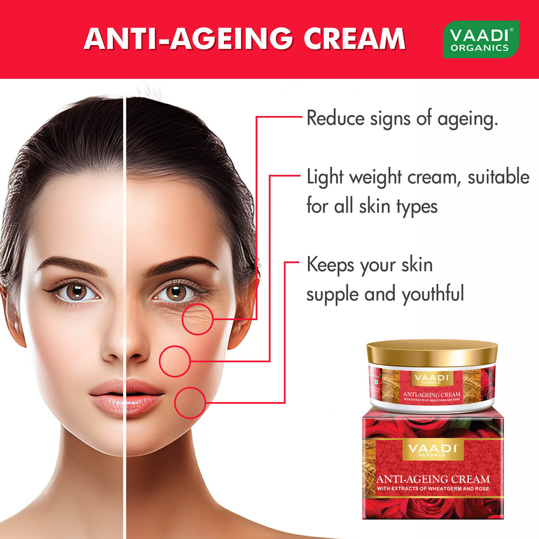 Organic Anti Ageing Cream with Almond, Wheatgerm - Boosts Collagen & Delays Wrinkles - Keeps Skin Soft & Youthful (3 x 150 gms / 5.3 oz)