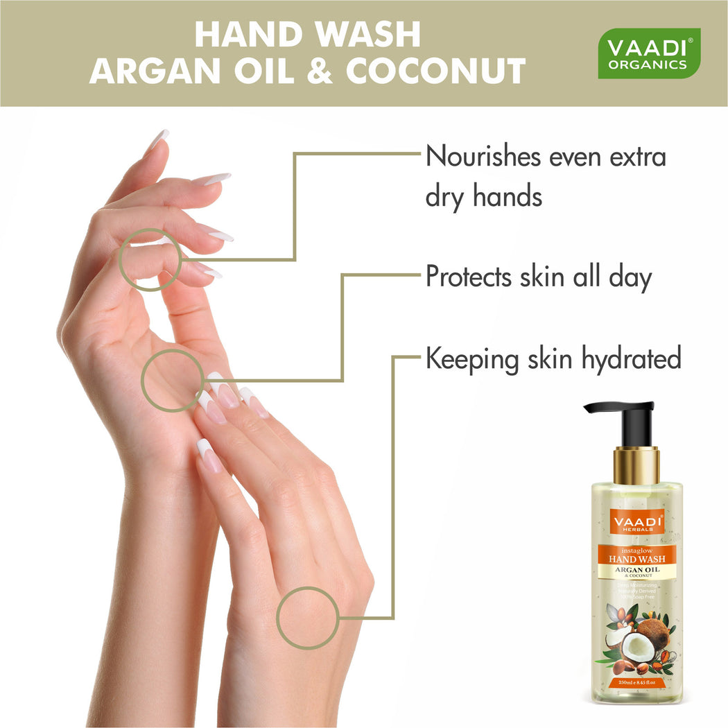 Instaglow Organic Argan Oil & Coconut Hand Wash (250 ml / 8.5 fl oz )