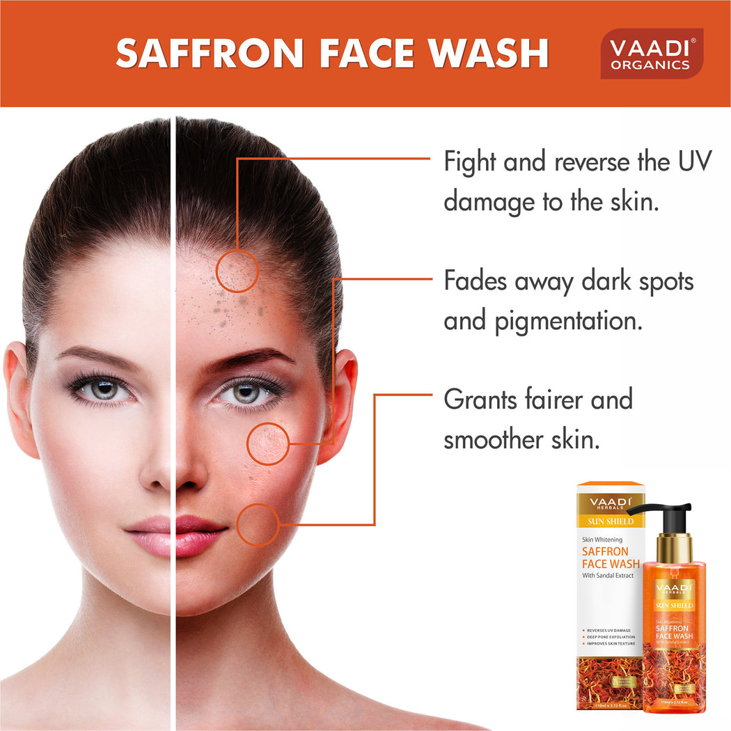 Pack of 2 Organic Skin Whitening Saffron Face Wash With Sandal Extract ( 2 x 110 ml /3.72 fl oz)