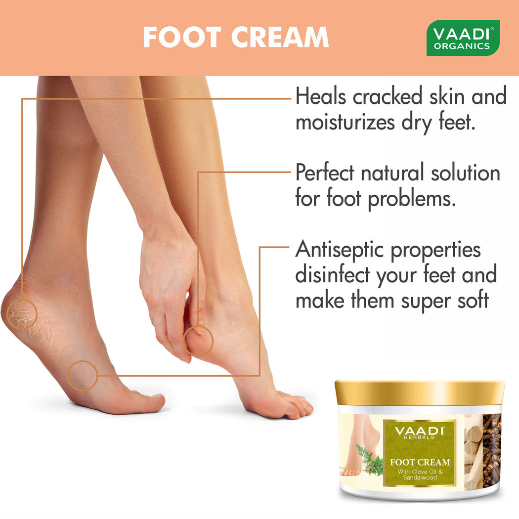 Organic Foot Cream with Clove & Sandalwood Oil - Softens Dry & Cracked Feet - Deep Moisturises (500 gms / 17.7 oz)