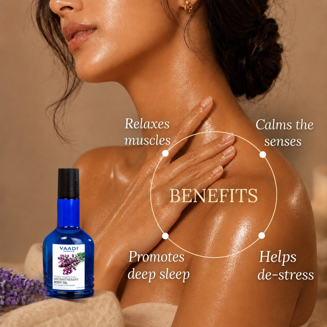 Organic Lavender Body Oil with Almond Extract - Aromatherapy - Anti Ageing - Reduces Stress & Depression (110ml /4 fl oz)