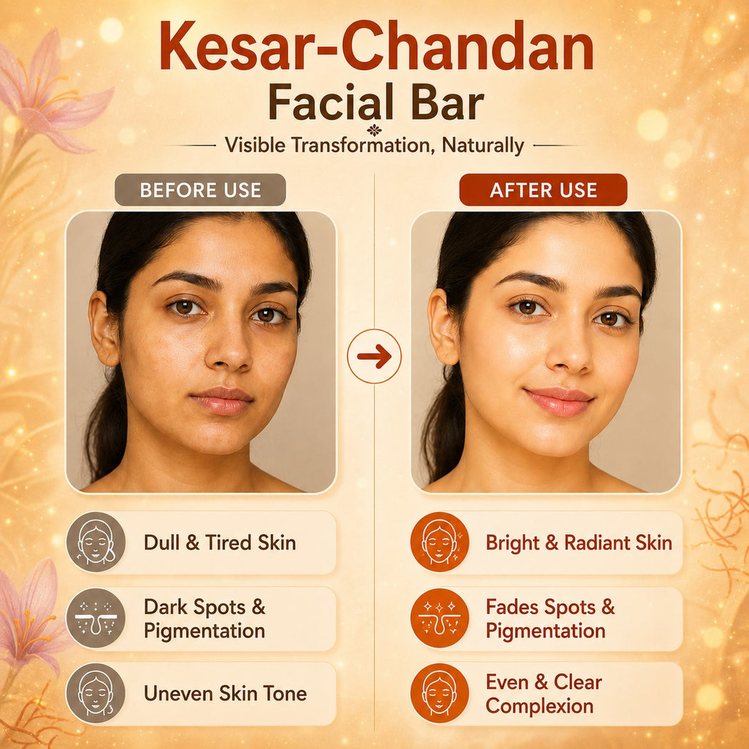 Organic Saffron Sandal Facial Bar with Orange Peel Extract - Lightens Marks- Makes Skin Flawless (4 x 25 gms/0.9 oz)