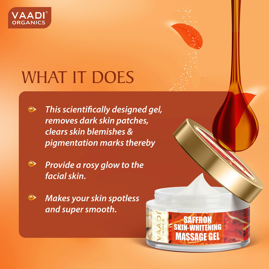 Saffron Skin Whitening Massage Gel with Basil Oil & Shea Butter - Improves Complexion - Reduces Puffiness (50 gms/2 oz)