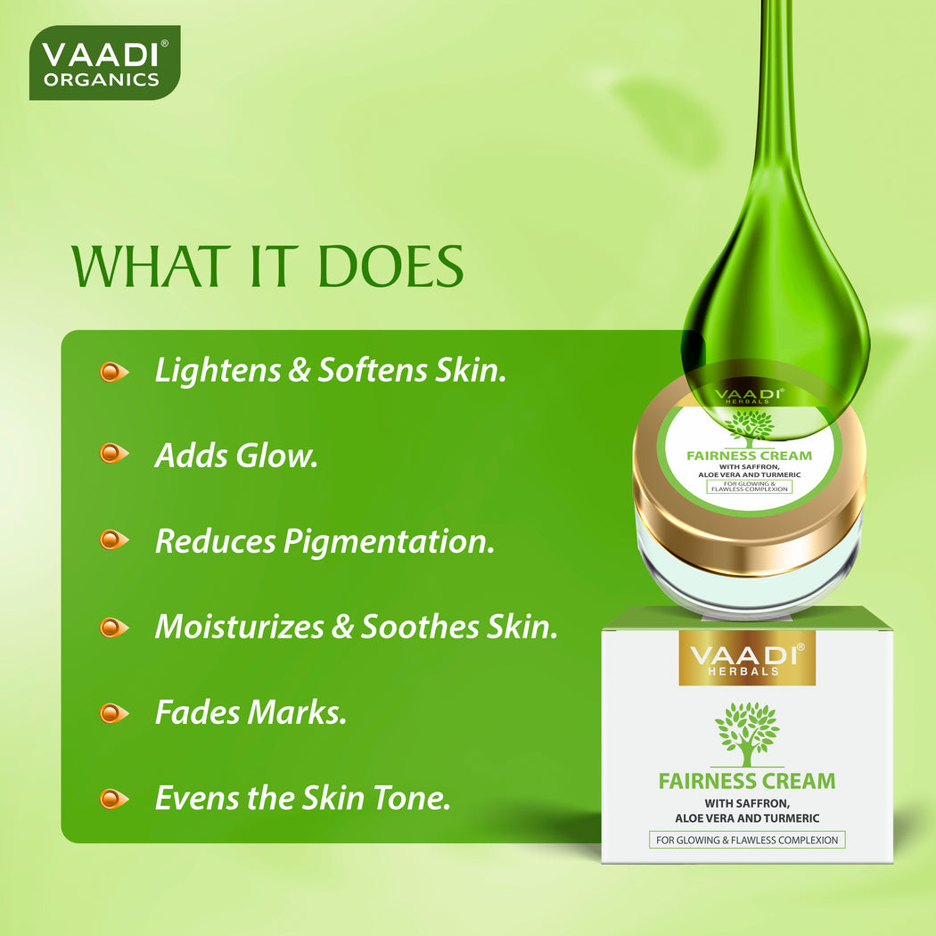 Organic Fairness Cream with Saffron, Aloe Vera & Turmeric Extract - Lightens Marks & Blemishes - Makes Skin Flawless ( 3 x 30 gms / 1.1 oz)