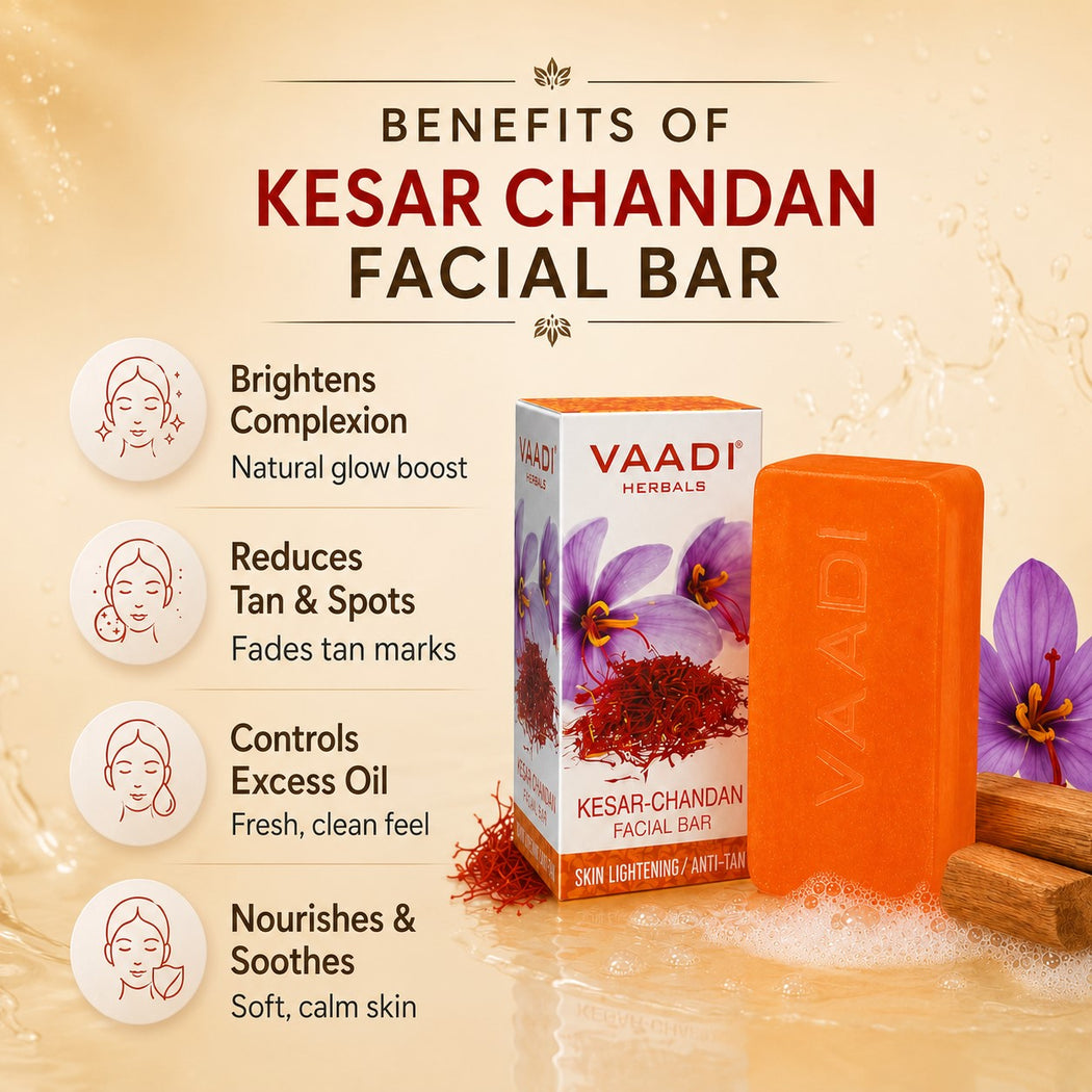 Organic Saffron Sandal Facial Bar with Orange Peel Extract - Lightens Marks- Makes Skin Flawless (4 x 25 gms/0.9 oz)