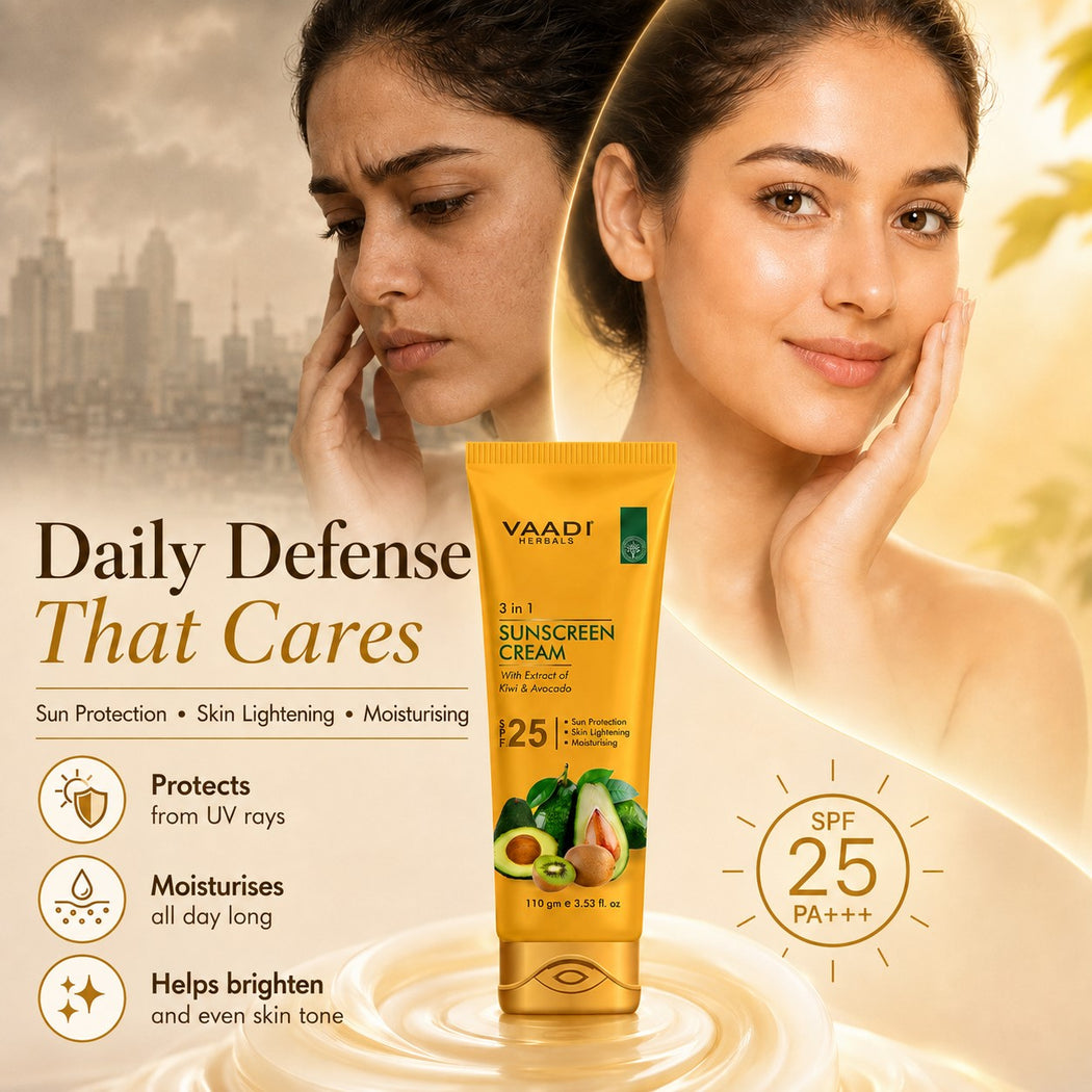 Organic Sunscreen Cream SPF 25 with Kiwi & Avocado Extract - Protects & Nourishes Skin - Enhances Complexion (2 x 110 gms / 4 oz)