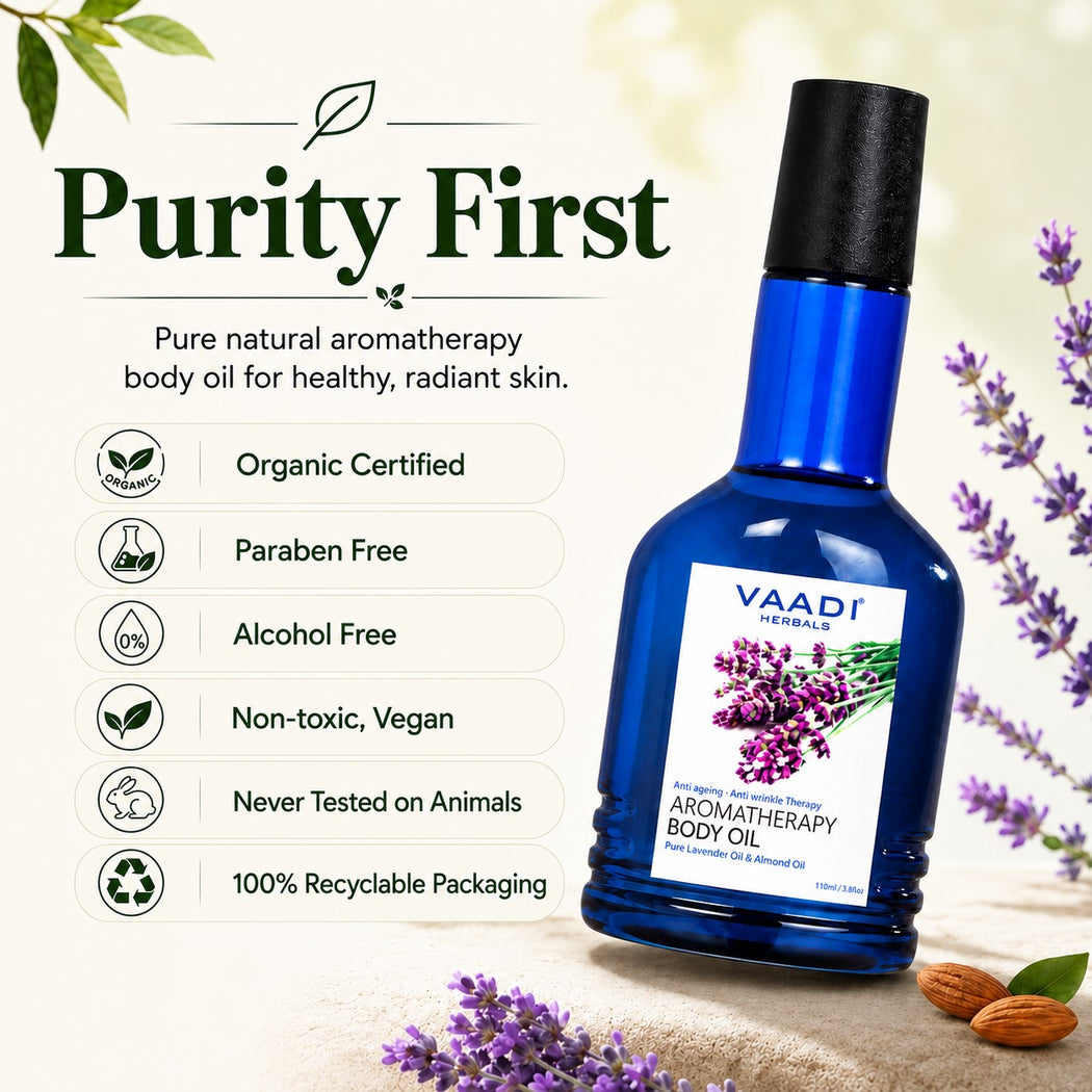 Organic Lavender Body Oil with Almond Extract - Aromatherapy - Anti Ageing - Reduces Stress & Depression (110ml /4 fl oz)