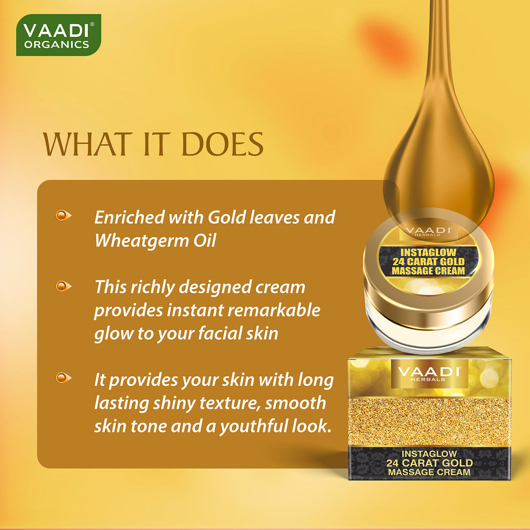 Organic 24 Carat Gold Massage Cream with Marigold & Wheatgerm Oil - Clears Oil & Impurities - Makes Skin Luminous ( 50 gms / 2oz)
