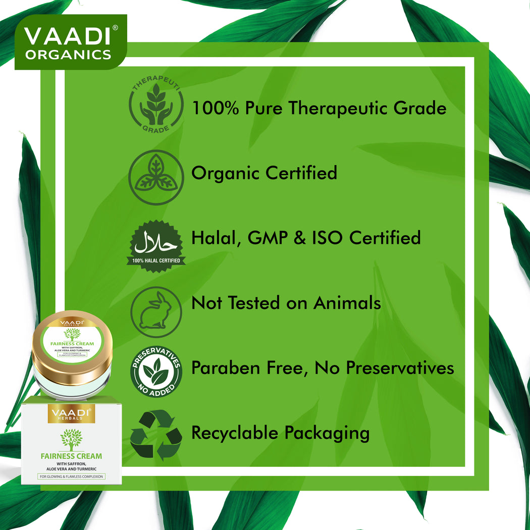 Organic Fairness Cream with Saffron, Aloe Vera & Turmeric Extract - Lightens Marks & Blemishes - Makes Skin Flawless ( 30 gms / 1.1 oz)