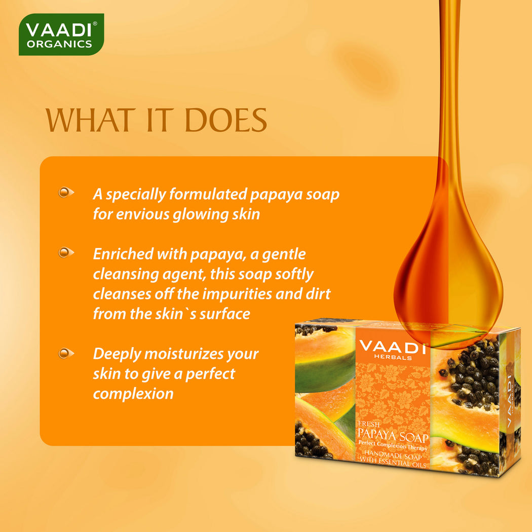 Organic Fresh Papaya Soap - Clears Impurities off Skin - Lightens Skin Tone - Gives a Natural Glow (3 x 75 gms / 2.7 oz)