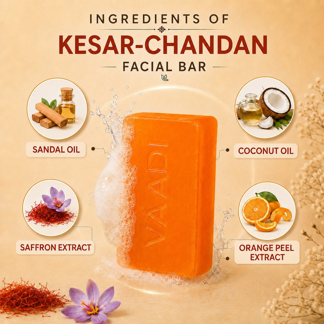 Organic Saffron Sandal Facial Bar with Orange Peel Extract - Lightens Marks- Makes Skin Flawless (4 x 25 gms/0.9 oz)