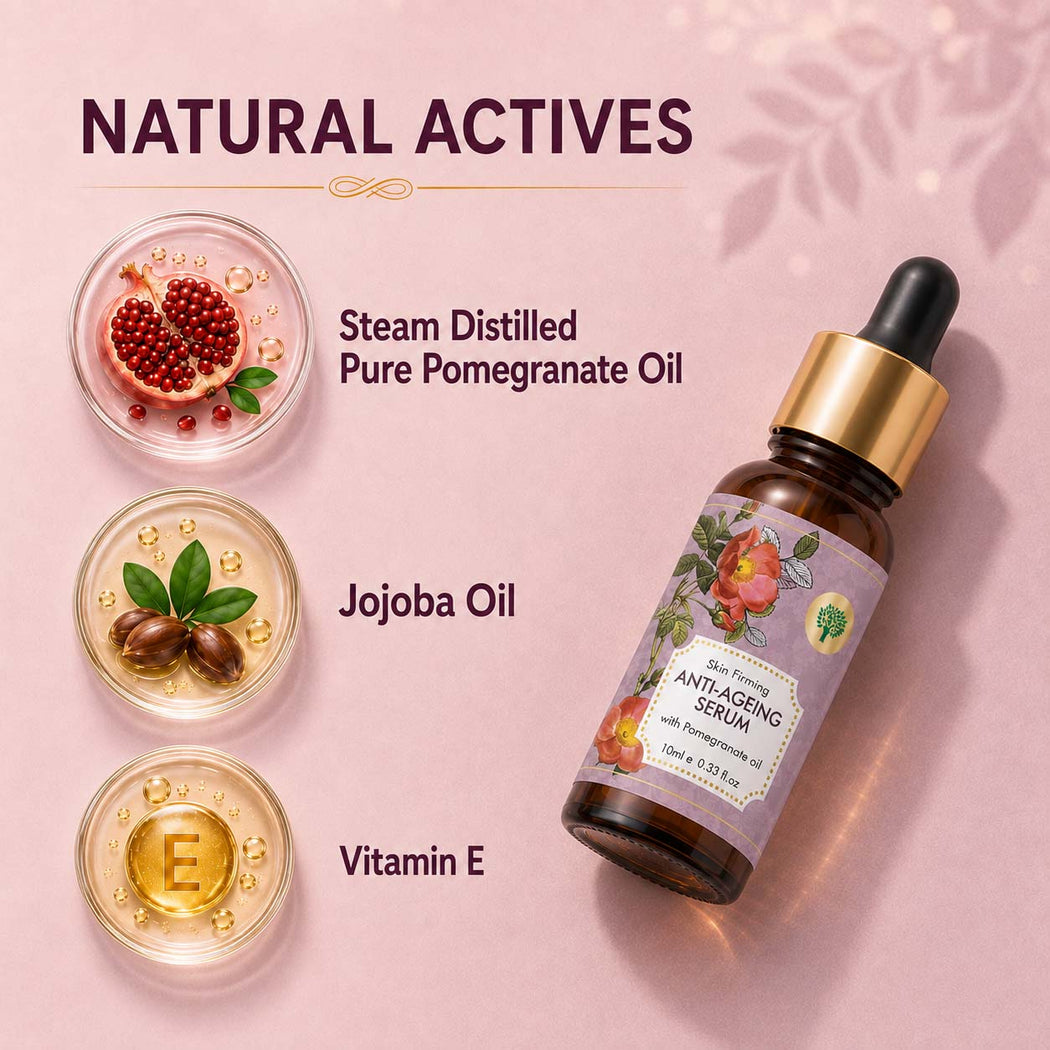 Pack of 2 Organic Vitamin E Anti Ageing Serum with Pomegranate Oil - Reduces Fine Lines, Lightens Wrinkles & Brightens Complexion (2 x 10 ml/ 0.33 oz)