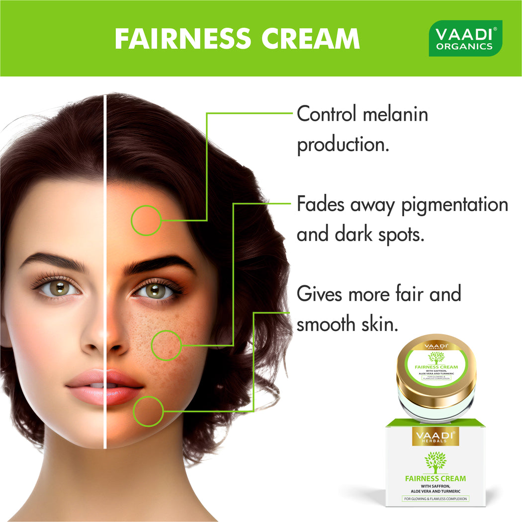 Organic Fairness Cream with Saffron, Aloe Vera & Turmeric Extract - Lightens Marks & Blemishes - Makes Skin Flawless ( 30 gms / 1.1 oz)