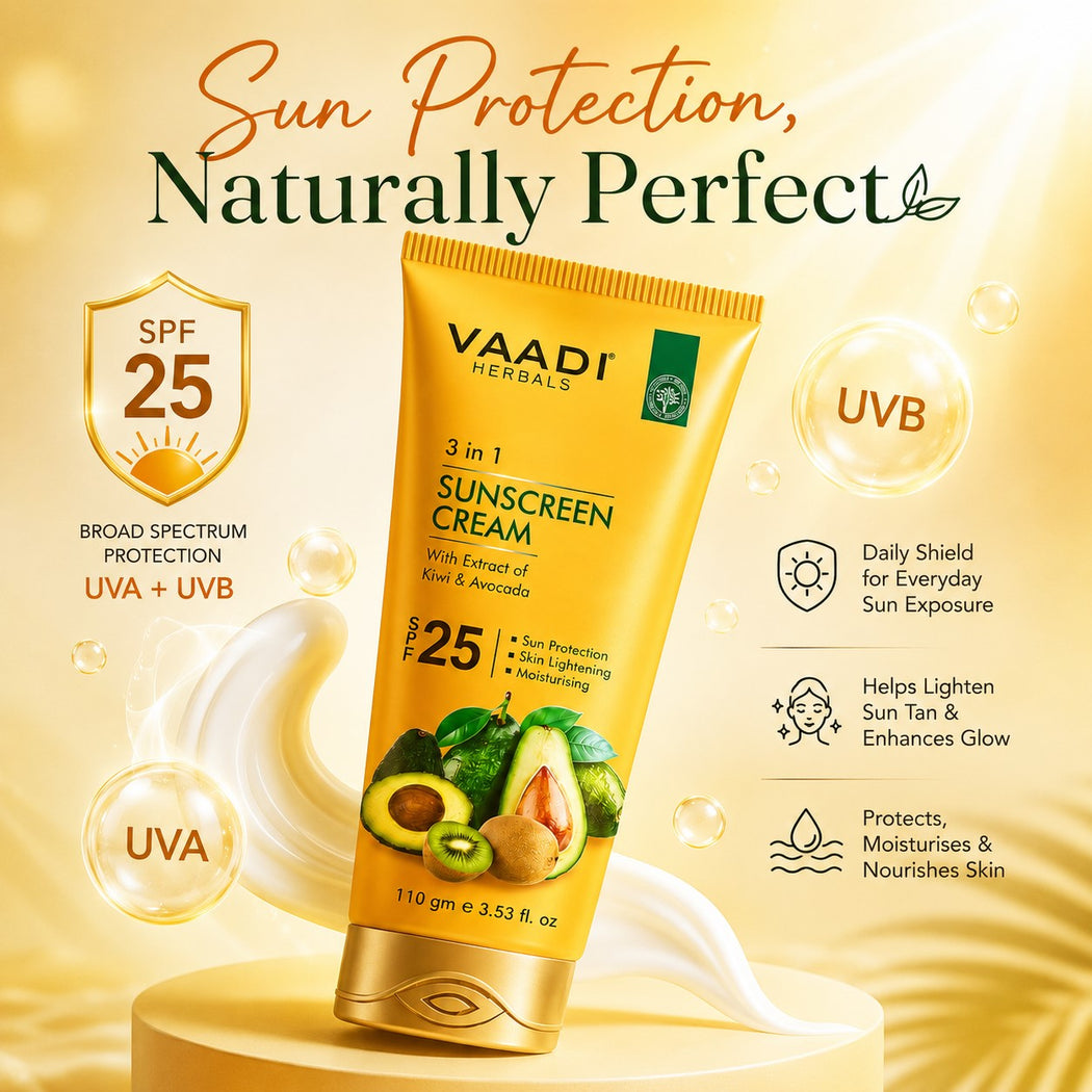 Organic Sunscreen Cream SPF 25 with Kiwi & Avocado Extract - Protects & Nourishes Skin - Enhances Complexion (2 x 110 gms / 4 oz)