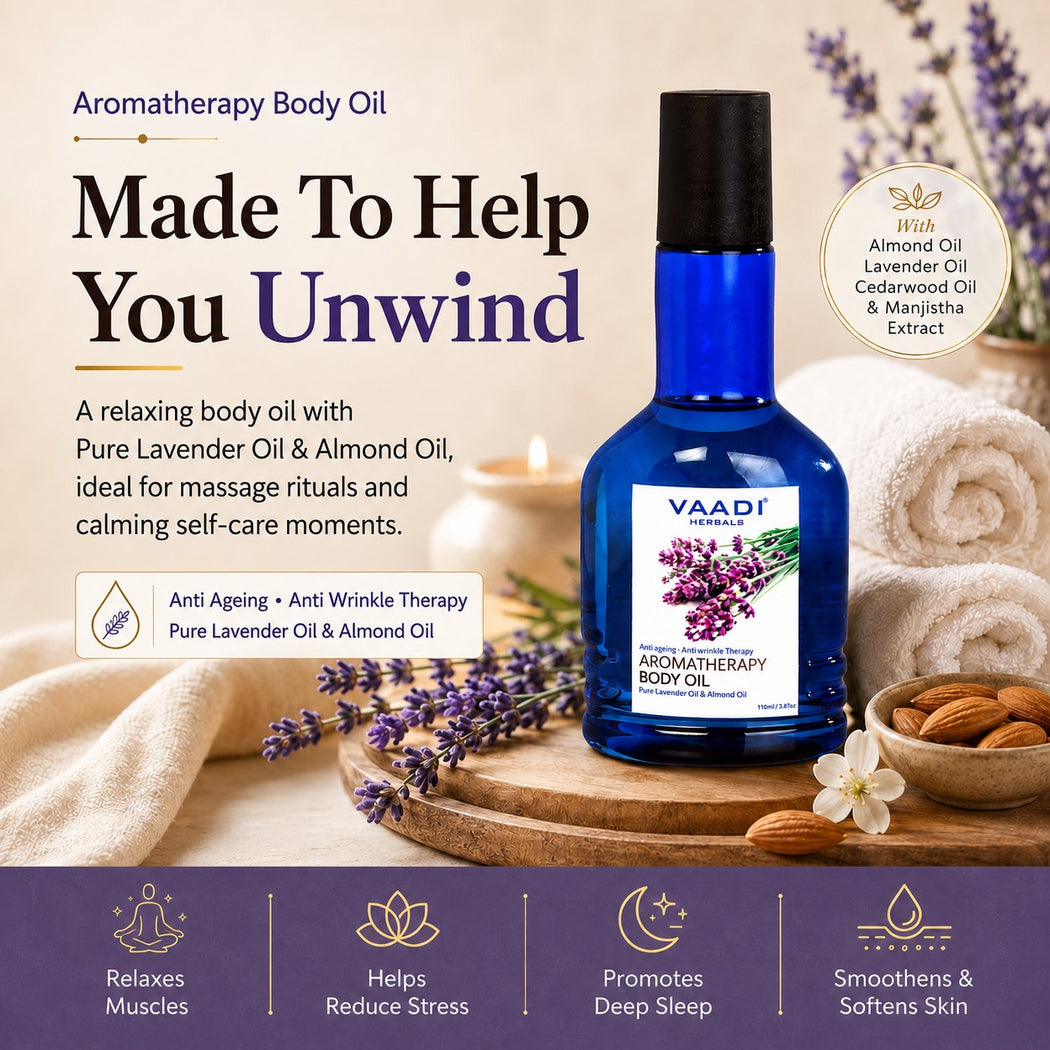 Organic Lavender Body Oil with Almond Extract - Aromatherapy - Anti Ageing - Reduces Stress & Depression (50ml /1.7 fl oz)