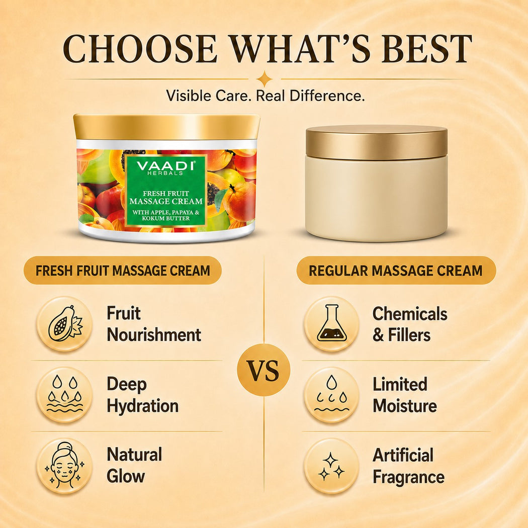 Organic Fresh Fruit Massage Cream with Apple, Papaya & Kokum Butter - Deep Nourishes - Enhances Complexion (500 gms / 17.7 oz)