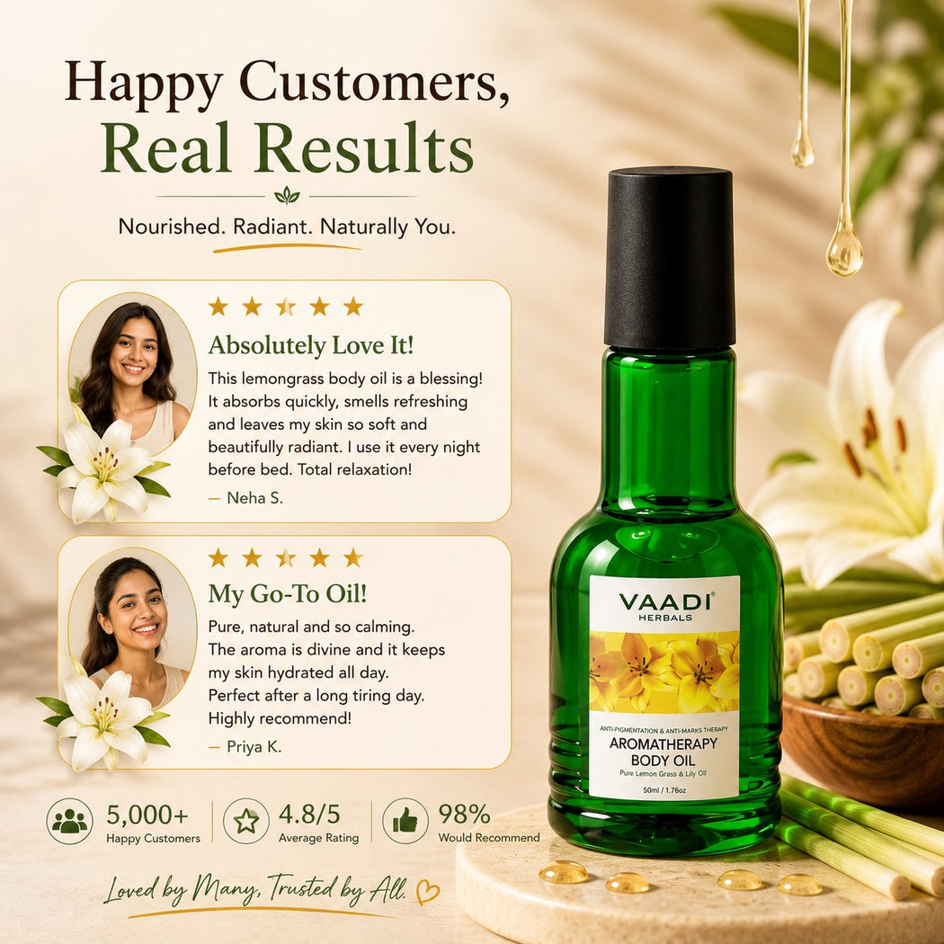 Organic Lemongrass Oil with Lily Extract - Aromatherapy - Strengthens Bones - Relieves Headache- Heals Skin (110 ml/4 fl oz)