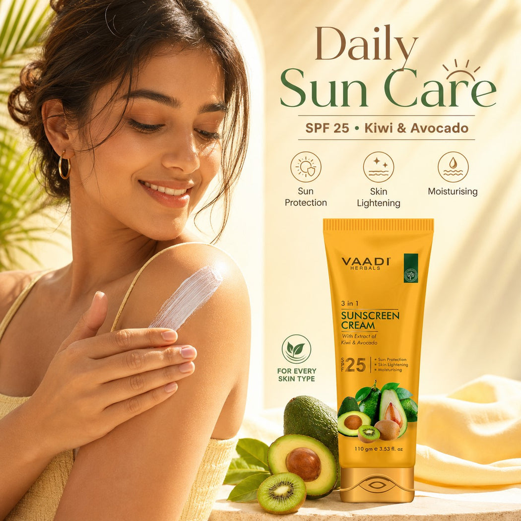 Organic Sunscreen Cream SPF 25 with Kiwi & Avocado Extract - Protects & Nourishes Skin - Enhances Complexion (2 x 110 gms / 4 oz)
