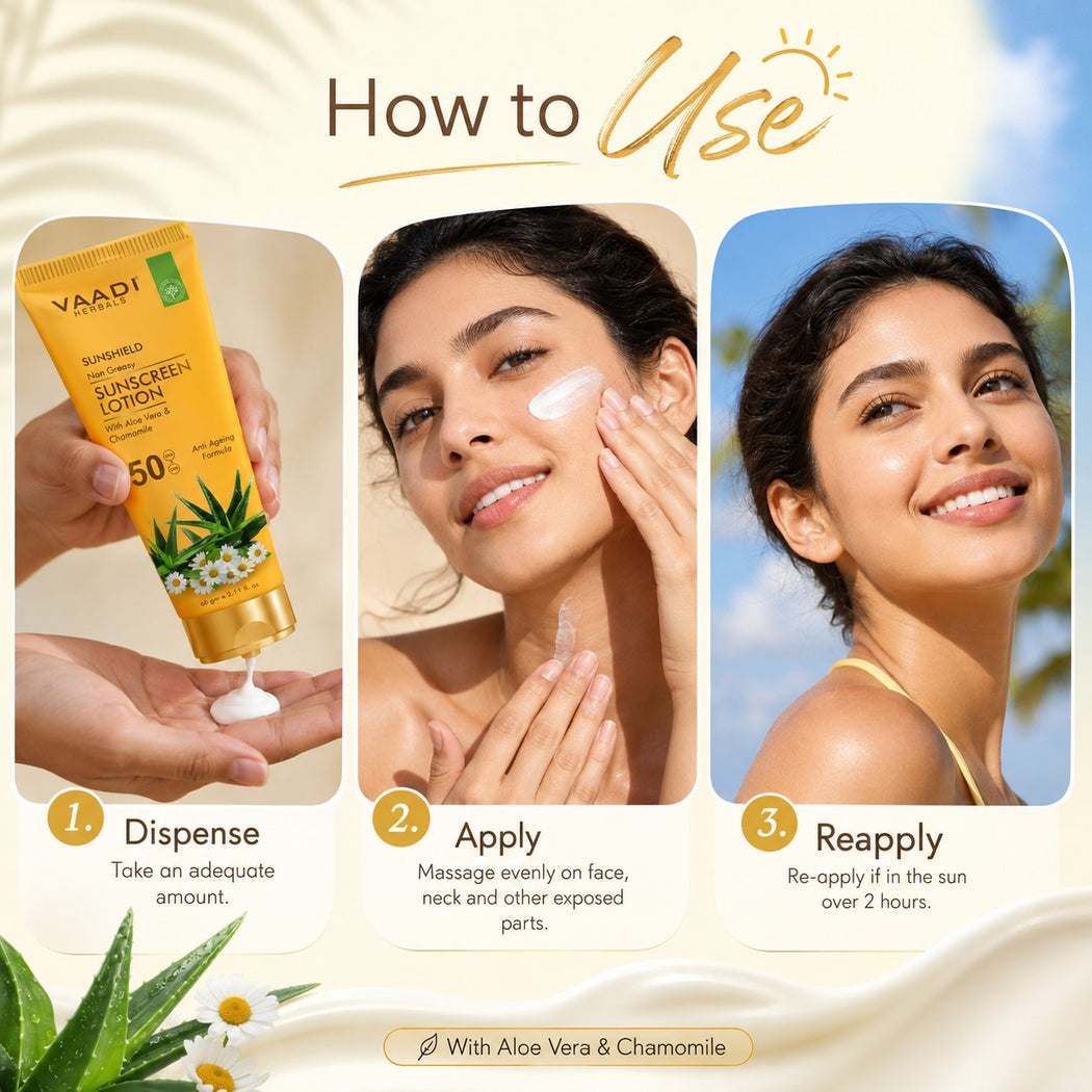 Organic Sunscreen Lotion SPF 50 with Aloe Vera & Chamomile - Non Greasy - Long Lasting - Soothes Burnt Skin (2 x 110 ml/ 4 fl oz)