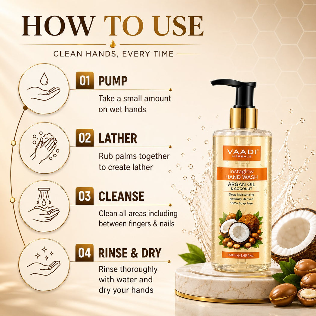 Instaglow Organic Argan Oil & Coconut Hand Wash (250 ml / 8.5 fl oz )